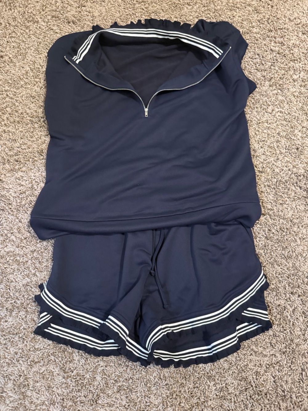 Navy Lounge Set with White Stripe Trim